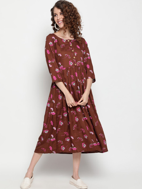 

THE NKS PLUS Brown Cotton Floral Midi Dress