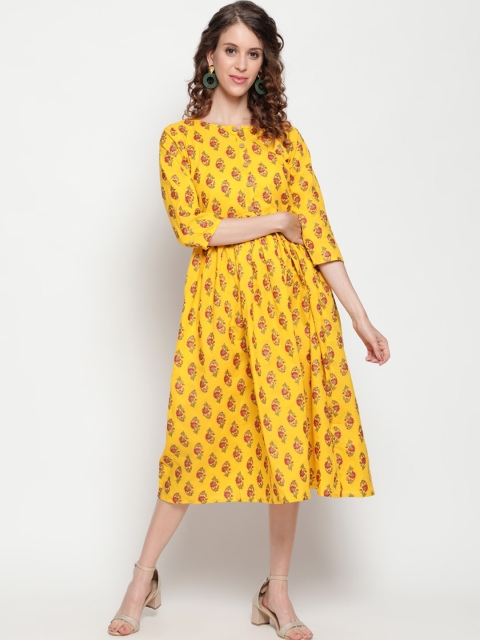 

THE NKS PLUS Yellow & Pink Floral Cotton Midi Dress