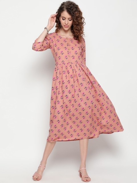 

THE NKS PLUS Pink Cotton Floral Midi Dress
