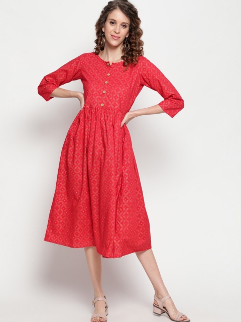 

THE NKS PLUS Red Printed Cotton Midi Dress