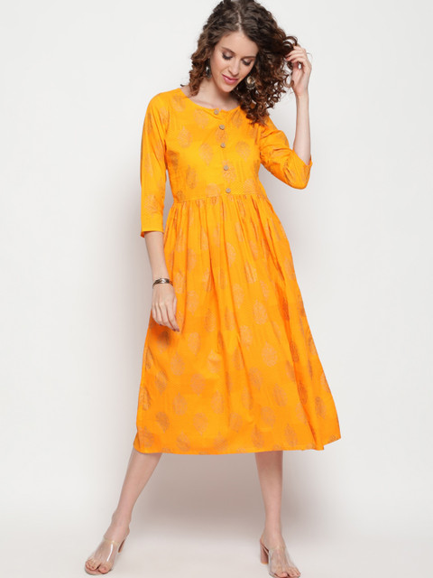 

THE NKS PLUS Yellow Ethnic Motifs Midi Dress