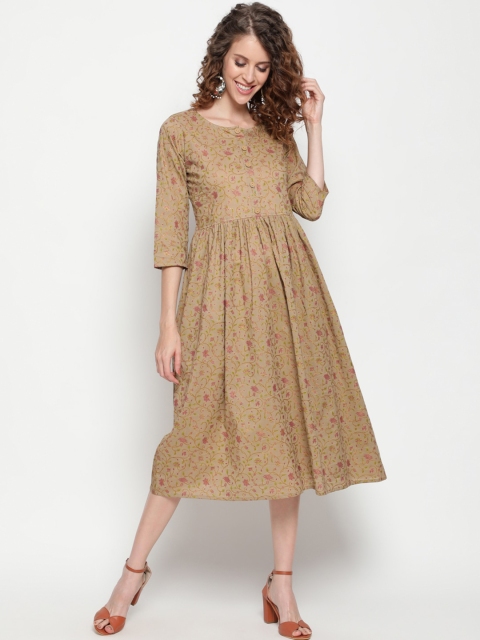 

THE NKS PLUS Brown & Pink Floral Cotton Midi Dress
