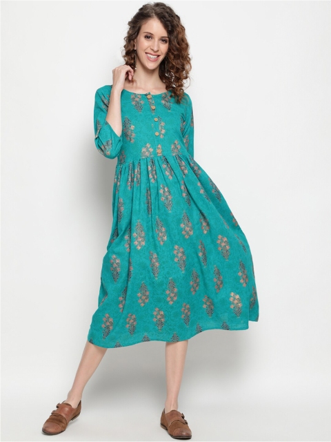 

THE NKS PLUS Green Floral A-Line Midi Dress