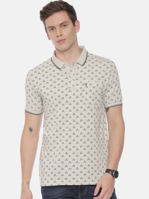

Classic Polo Men Grey Melange Printed Polo Collar Pockets Slim Fit T-shirt