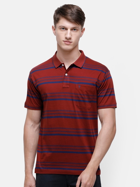 

Classic Polo Men Maroon & Navy Blue Striped Polo Collar T-shirt