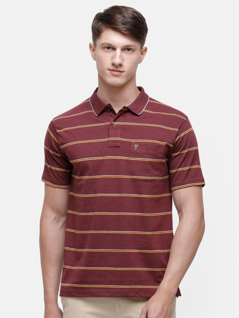 

Classic Polo Men Maroon Striped Polo Collar Cotton T-shirt