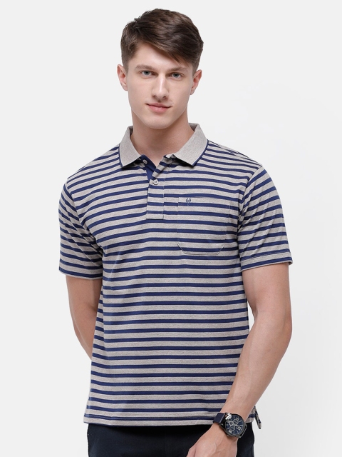 

Classic Polo Men Blue Striped Polo Collar Pockets T-shirt