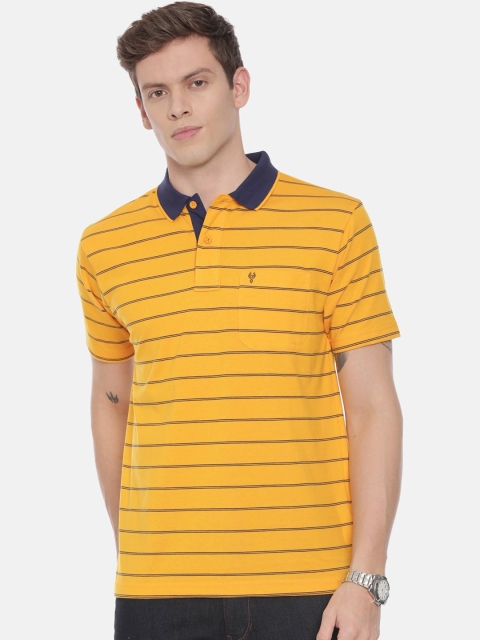 

Classic Polo Men Mustard Yellow Striped Polo Collar Pockets T-shirt