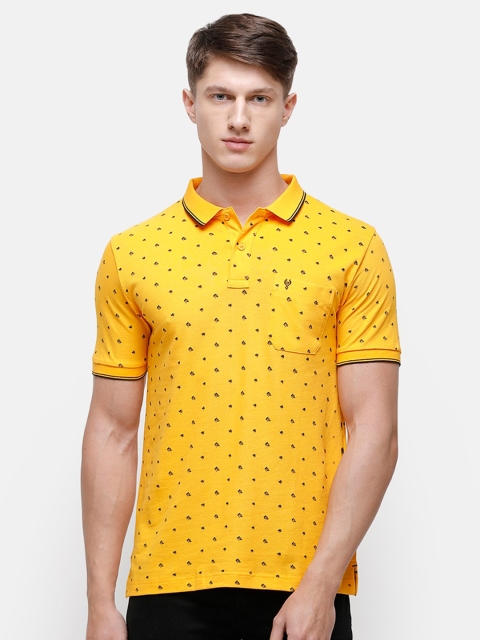 

Classic Polo Men Yellow Printed Polo Collar Pure Cotton Slim Fit T-shirt