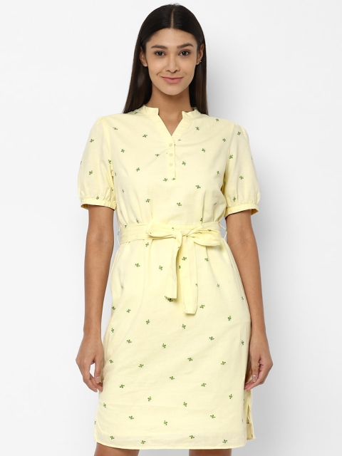 

Allen Solly Woman Yellow & Green Floral Embroidered Linen Shirt Dress