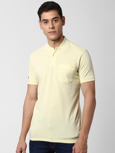 

Peter England Casuals Men Yellow Henley Neck Pockets Slim Fit T-shirt