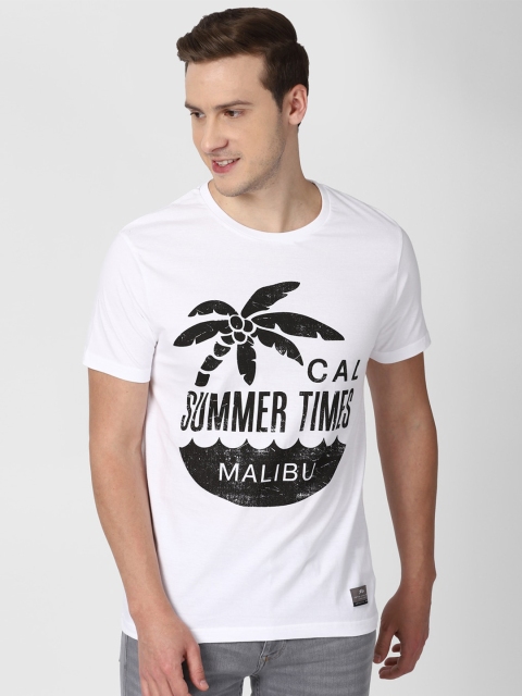 

Peter England Casuals Men White Typography Printed Cotton Slim Fit T-shirt