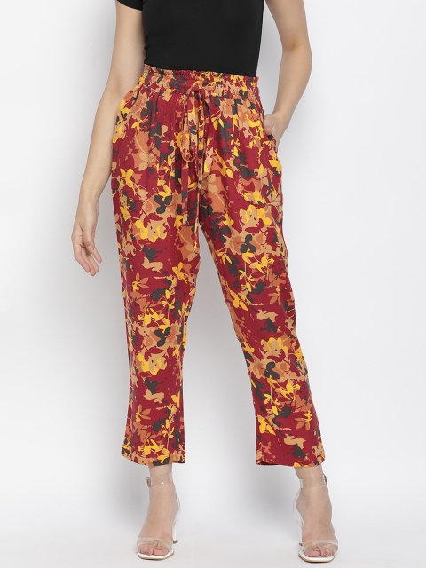 

Oxolloxo Women Brown Floral Printed Trousers