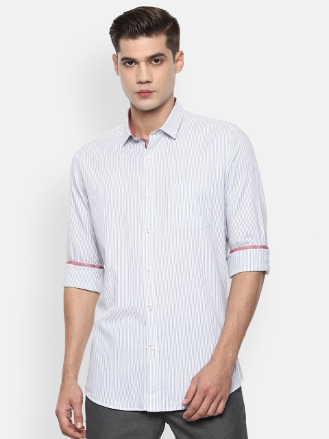 

Van Heusen Sport Men White & Blue Opaque Striped Pure Cotton Casual Shirt