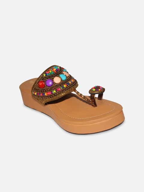 

WALK N STYLE COLLECTION Tan Brown Embellished Wedge Sandals