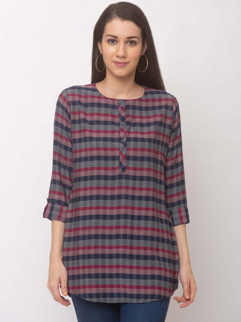 

ZOLA Maroon & Grey Checked Kurti Tunic