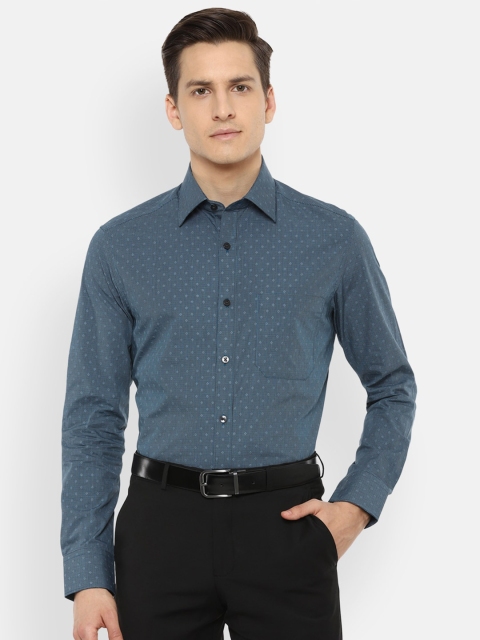 

Louis Philippe Men Blue Opaque Printed Formal Shirt