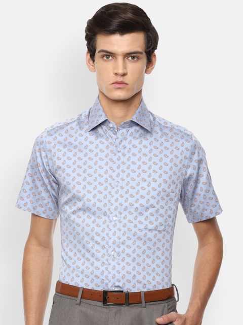 

Louis Philippe Men Blue Opaque Printed Pure Cotton Formal Shirt