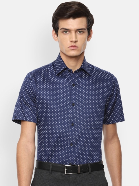 

Louis Philippe Men Navy Blue Opaque Printed Cotton Formal Shirt