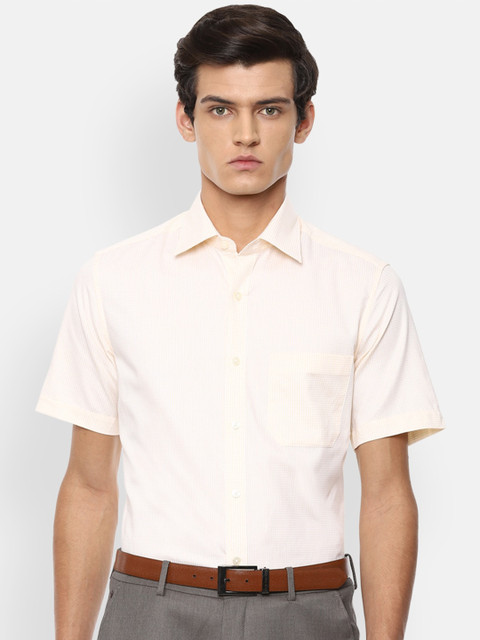 

Louis Philippe Men Cream-Coloured & Yellow Slim Fit Micro Checks Pure Cotton Formal Shirt