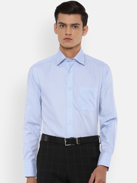 

Louis Philippe Men Blue Opaque Checked Pure Cotton Formal Shirt