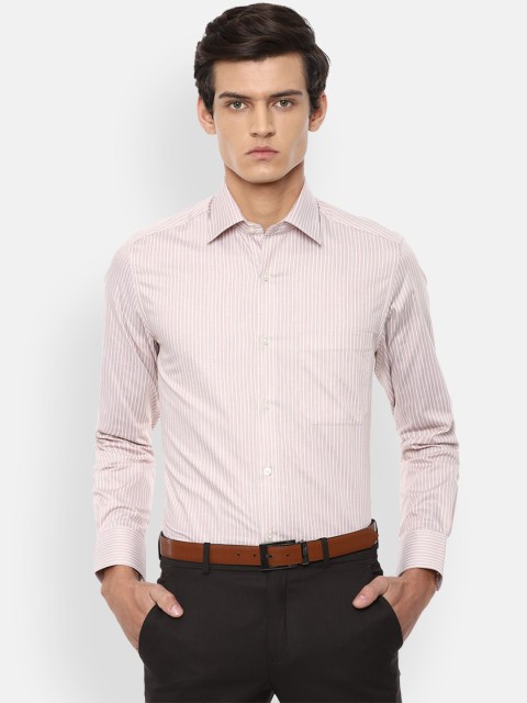 

Louis Philippe Men Beige Opaque Striped Pure Cotton Formal Shirt