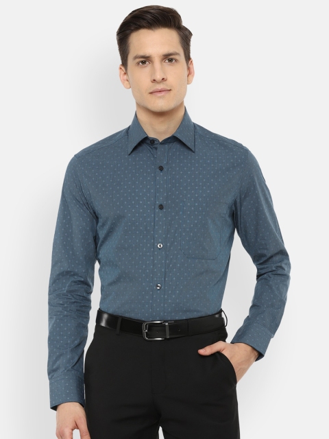 

Louis Philippe Men Blue Opaque Printed Formal Shirt