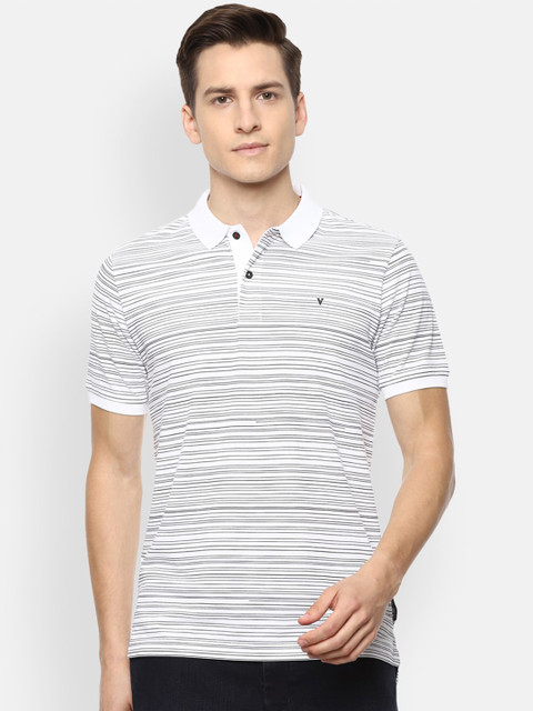 

Van Heusen Sport Men White Striped Polo Collar Applique T-shirt