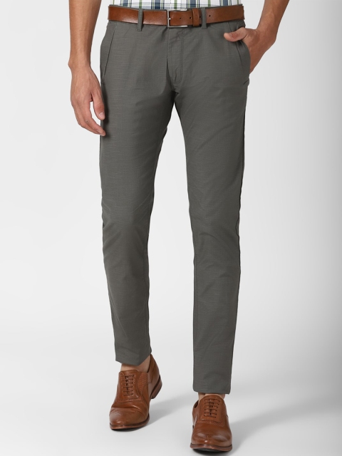 

Peter England Casuals Men Grey Textured Cotton Blend Trousers