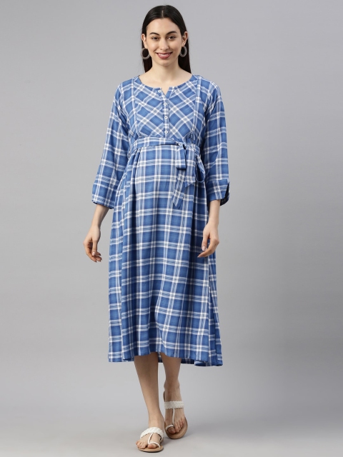 

GOLDSTROMS Blue Checked Maternity Empire Midi Dress