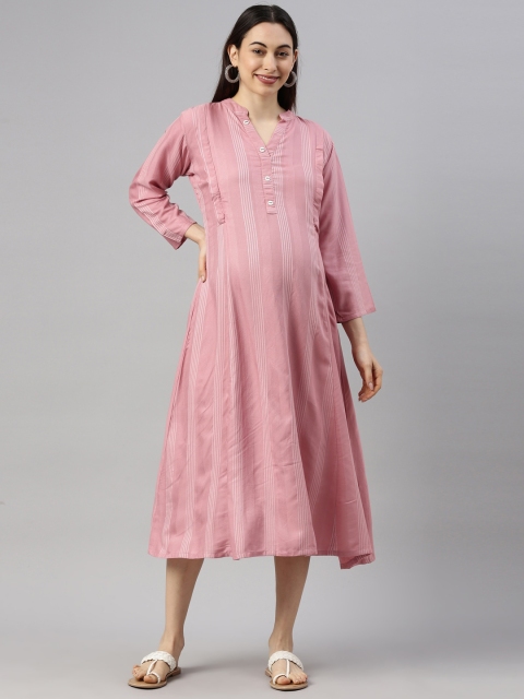 

GOLDSTROMS Peach-Coloured Maternity A-Line Midi Dress