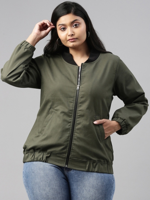 

The Pink Moon Women Olive Green Outdoor Bomber Jacket