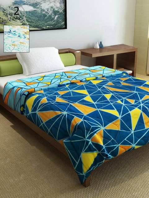 

Divine Casa Set of 2 Blue & Yellow Geometric Mild Winter 150 GSM Single Bed Comforter