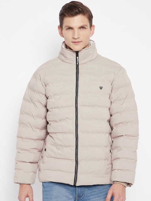 

Okane Men Cream-Coloured Lightweight Puffer Jacket with Patchwork