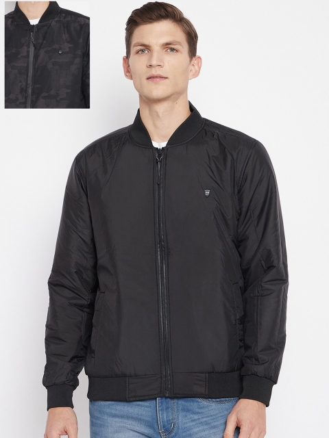 

Okane Men Grey Camouflage Reversible Bomber with Patchwork Jacket