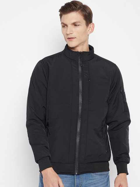 

Okane Men Black Bomber with Patchwork Jacket