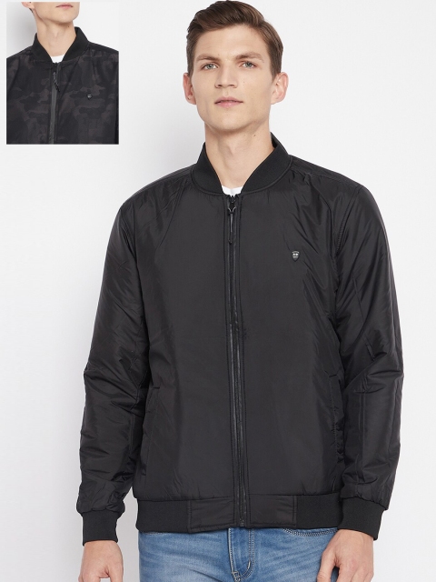 

Okane Men Grey Camouflage Reversible Bomber with Patchwork Jacket