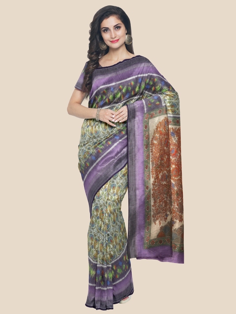 

KLM Fashion Mall Purple & Green Ethnic Motifs Linen Blend Saree