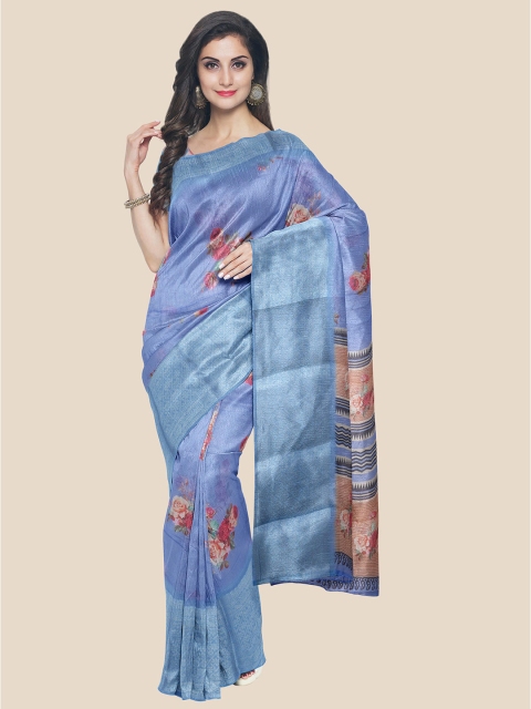 

KLM Fashion Mall Violet & Red Floral Zari Saree