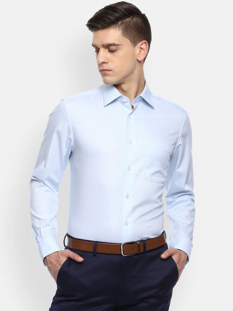

Louis Philippe Men Blue Opaque Striped Cotton Formal Shirt
