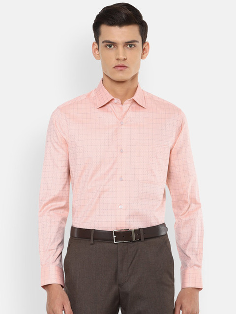 

Louis Philippe Gods & Kings Men Peach-Coloured Opaque Pure Cotton Checked Formal Shirt