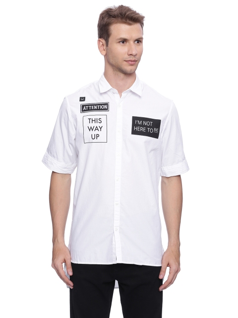

Adamo London Men White Printed Slim Fit Casual Shirt