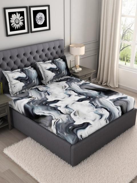

SPACES Grey & White 210 TC Anti-Microbial King Bedsheet with 2 Pillow Covers