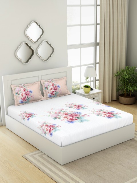 

SPACES Coral & Blue Floral 180 TC Organic Cotton King Bedsheet with 2 Pillow Covers