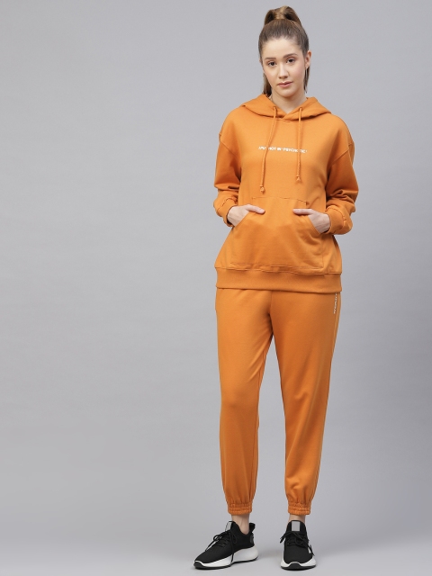 

Laabha Women Orange Solid Hooded Knitted Tracksuit with Applique Detail