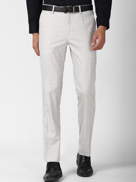 

Peter England Men Grey & White Checked Slim Fit Formal Trousers