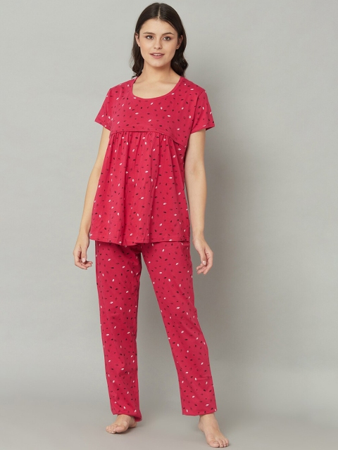 

TRUNDZ Women Red Printed Maternity Night suit
