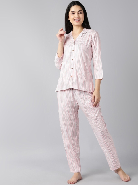 

AHIKA Women Pink Striped Night Suit