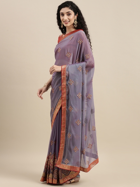 

SERONA FABRICS Purple Ethnic Motifs Zari Pure Chiffon Saree