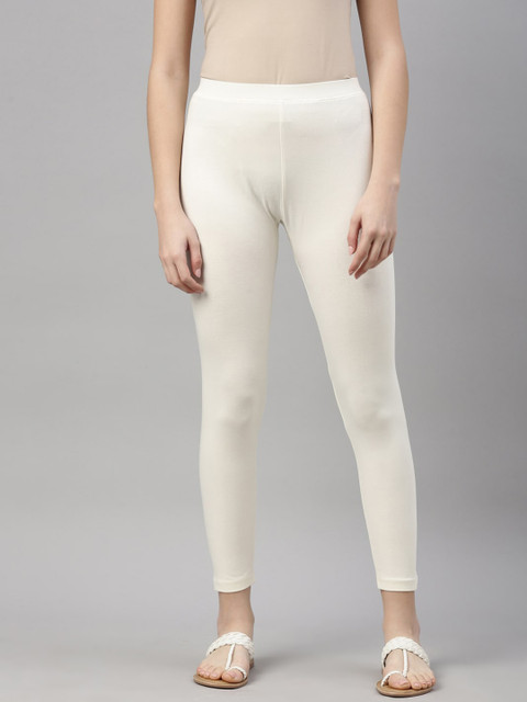 

Kryptic Women Cream-Coloured Solid Ankle-Length Leggings